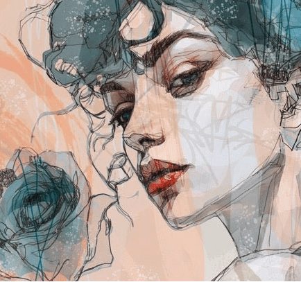 Female face wallpaper blue rose