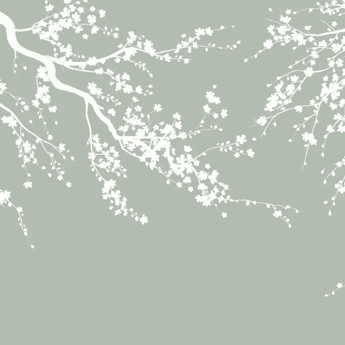 Papier peint panoramique Sakura vert sauge - Muralconcept