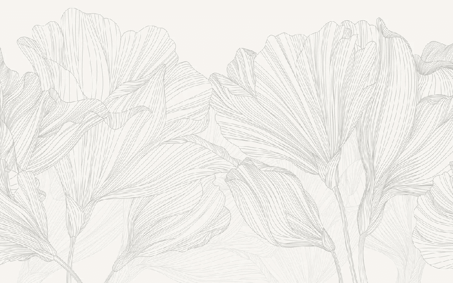 Papier peint panoramique gris et blanc valse des fleurs - Muralconcept