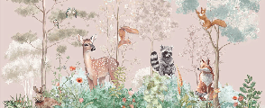 Papier peint chambre enfant nature magique rose - Muralconcept