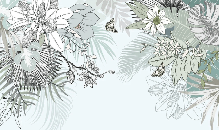 Papier peint tendance nature plante vert d'eau, XXL, tendance