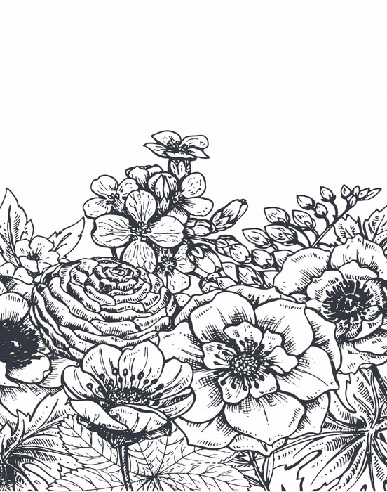 Black and white floral bouquet wallpaper - Muralconcept