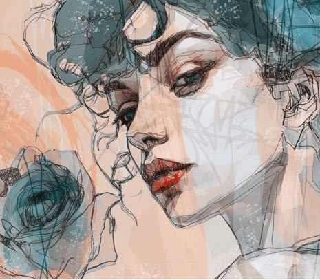 Female face wallpaper blue rose - Muralconcept