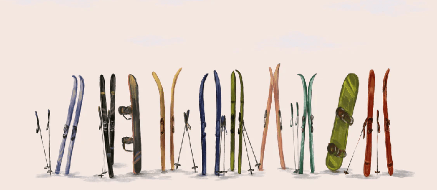 Papier peint skis colorés beige - Muralconcept