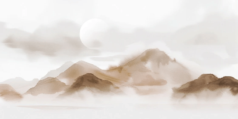 Papier peint montagnes voilées – Lueur sépia - Muralconcept