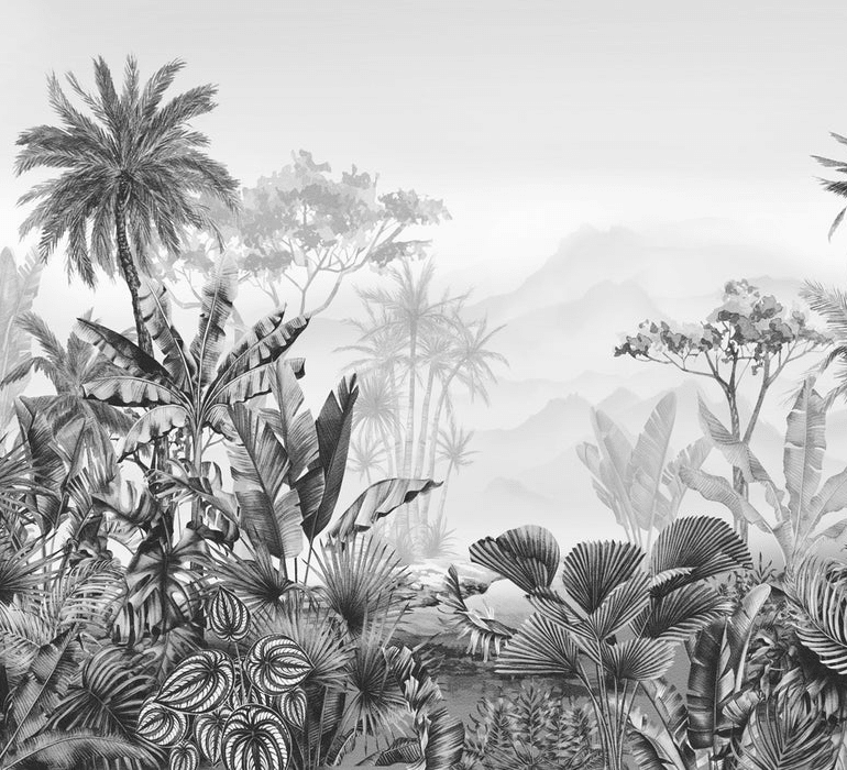 Papier peint tendance tropical noir et blanc - Muralconcept