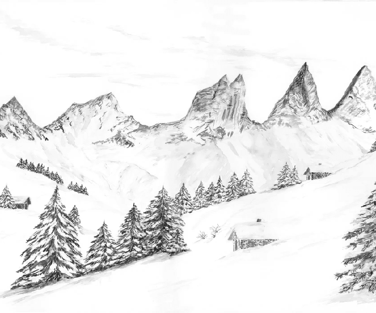 Papier peint aquarelle d’un rêve Alpin - Muralconcept