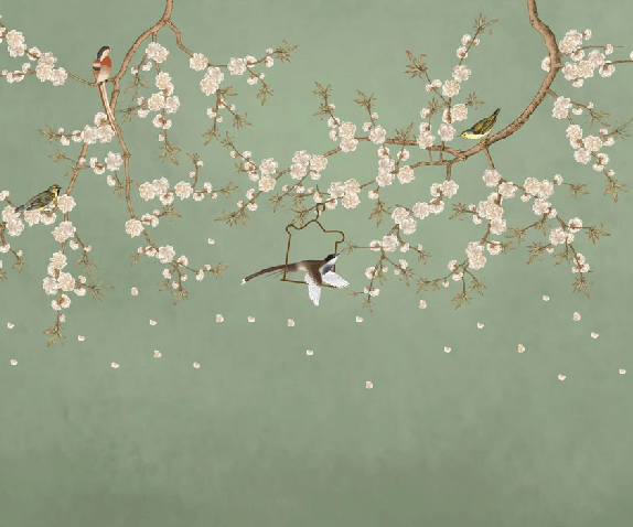 Papier peint sakura zen vert - Muralconcept