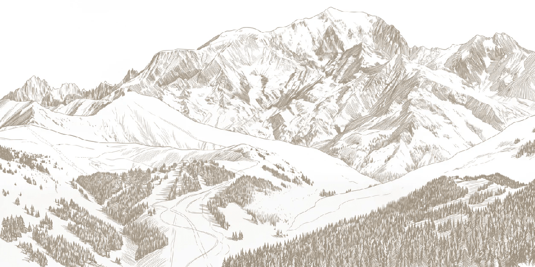 Papier peint panoramique Mont Blanc graphique sépia - Muralconcept