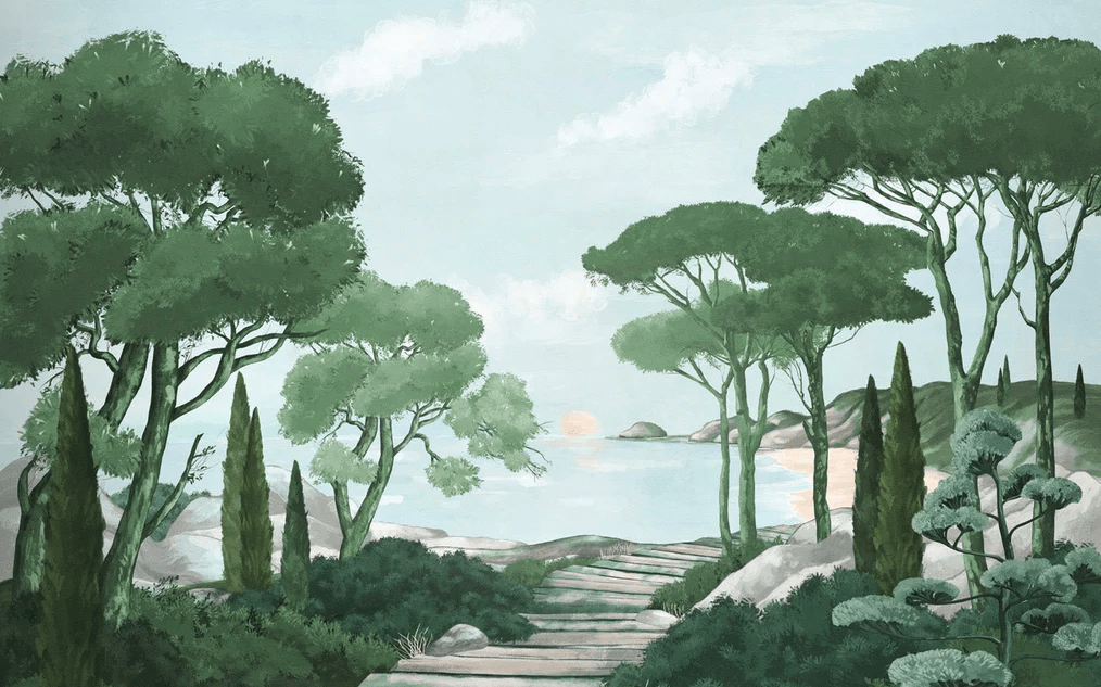 Papier peint balade dans les calanques vert - Muralconcept