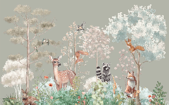 Papier peint chambre enfant nature magique sauge - Muralconcept