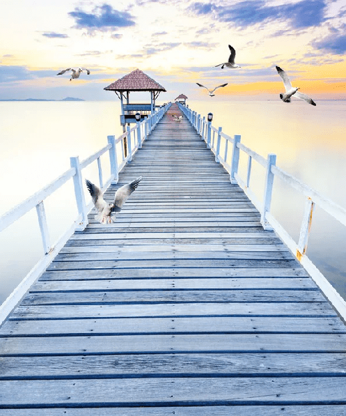 Papier peint trompe l’œil Ponton vue sur mer, XXL, tendance