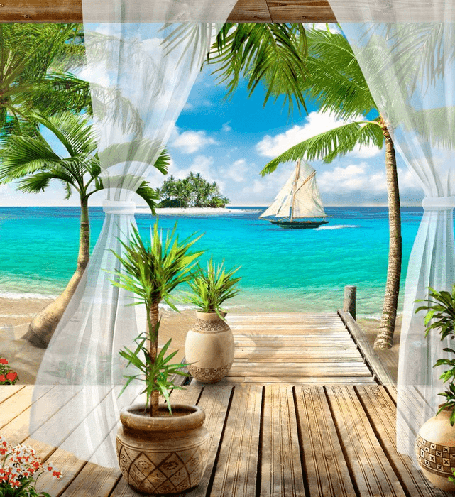 Papier peint Windows Sea, XXL, tendance
