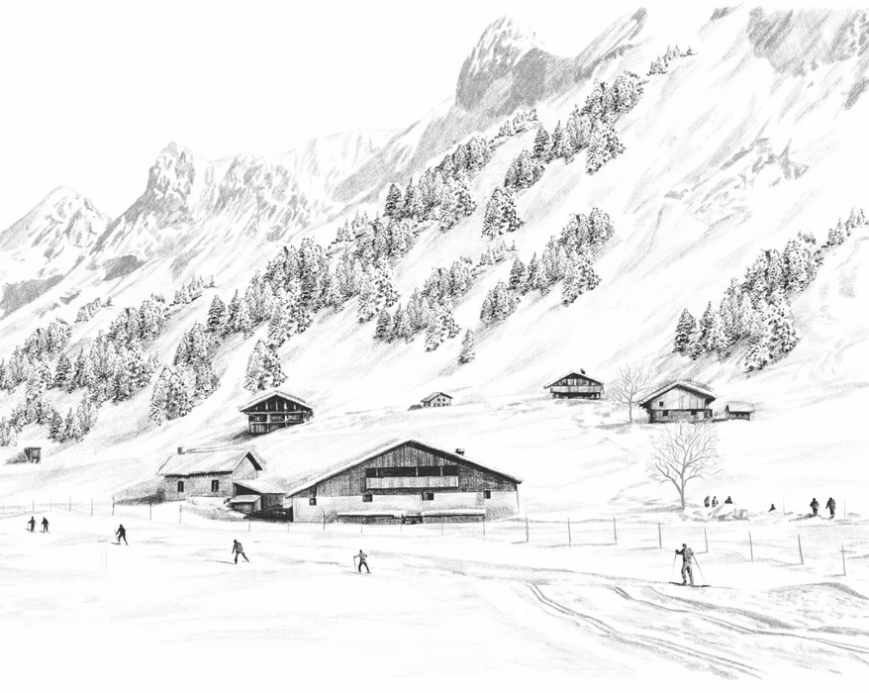 Papier peint Clusaz ski fond montagne Confins - Muralconcept
