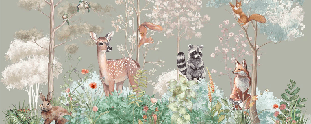 Papier peint chambre enfant nature magique sauge - Muralconcept