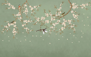 Papier peint sakura zen vert, XXL, tendance