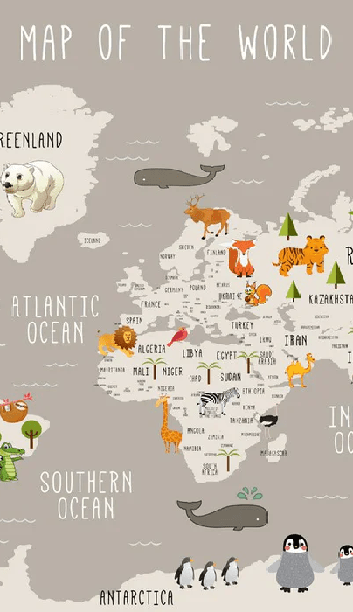 Carte du monde illustrée Animaux taupe