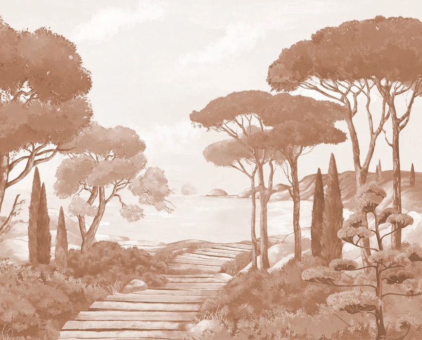 Papier peint balade dans les calanques terracotta - Muralconcept