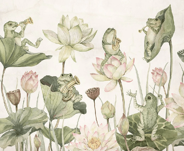 Papier peint enfant grenouilles musicales - Muralconcept