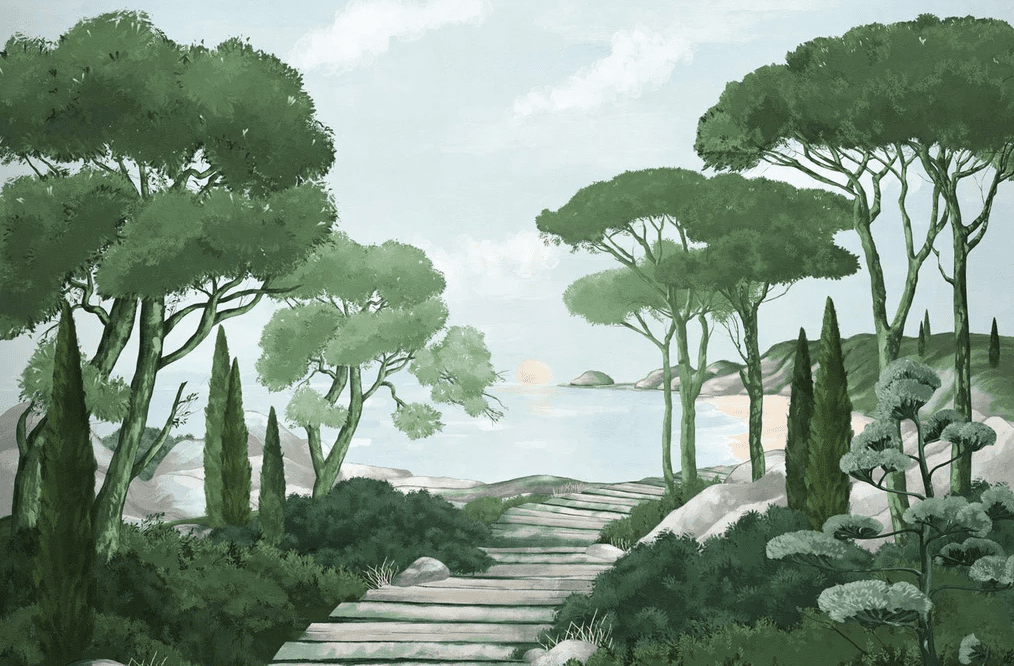 Papier peint balade dans les calanques vert - Muralconcept