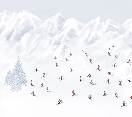 Papier peint montagne skieurs colorés, XXL, tendance