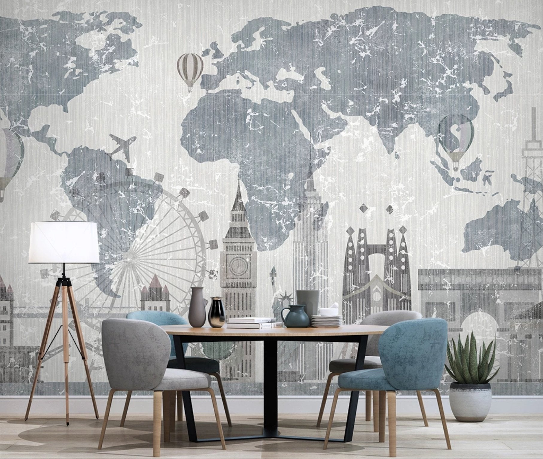 Papier peint Carte du monde Vintage & Monuments, XXL, tendance