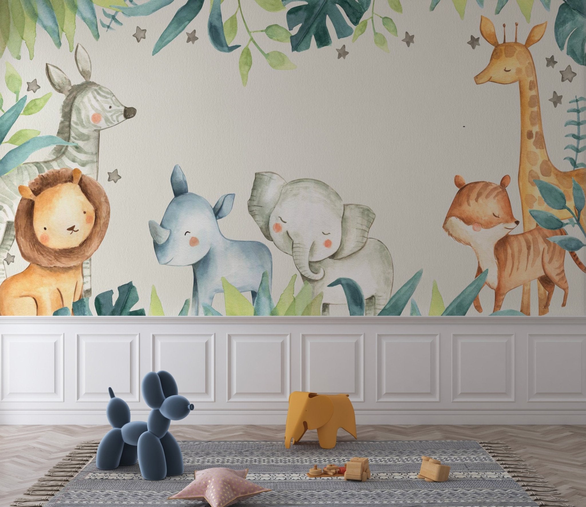 Papier peint panoramique enfant douce savane - Muralconcept