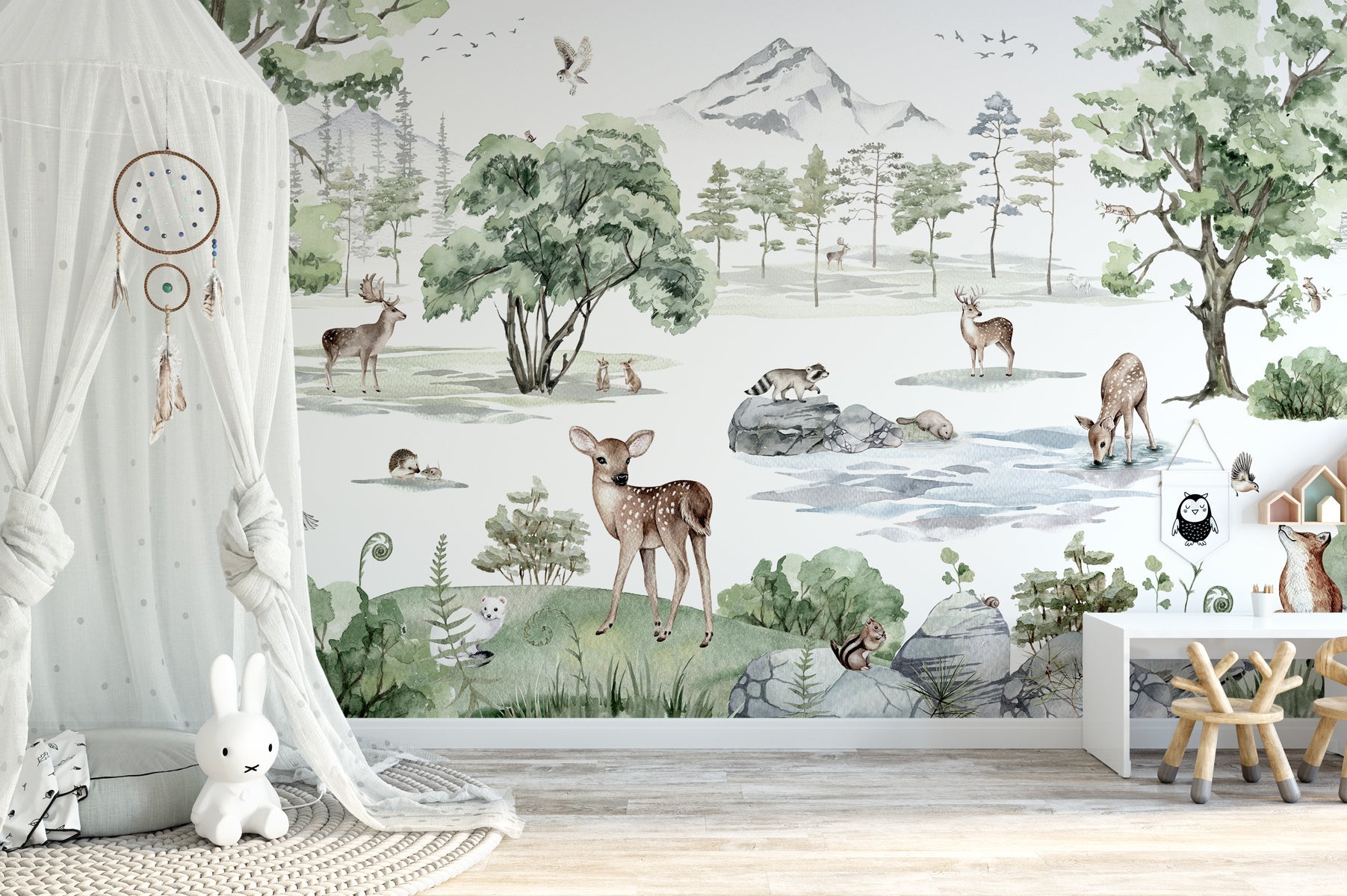 Papier peint animaux prairie enneigée - Muralconcept