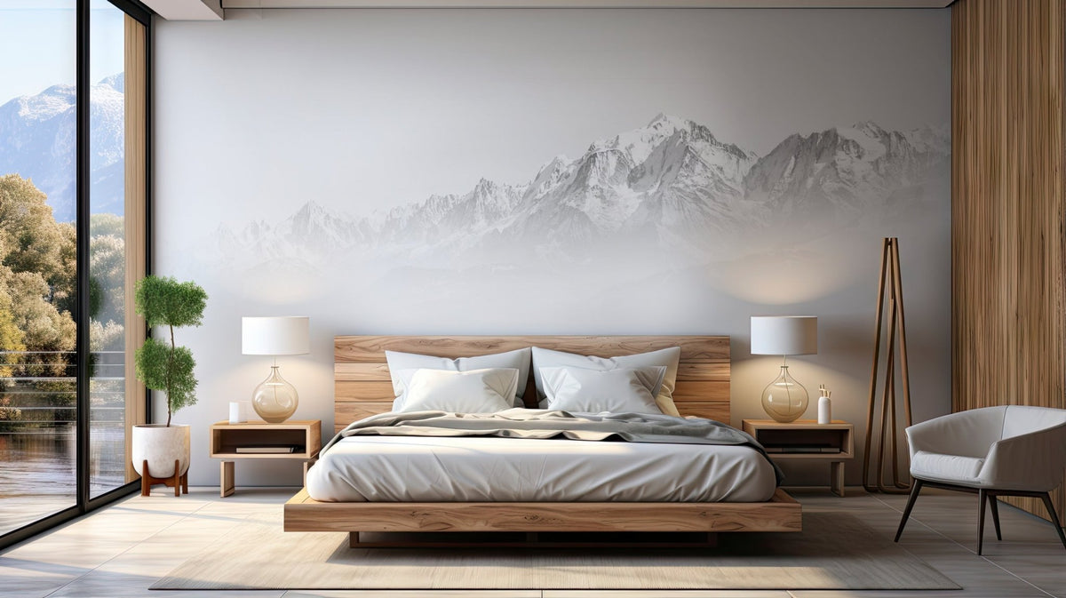 Papier peint Mont Blanc dans la brume noir et blanc