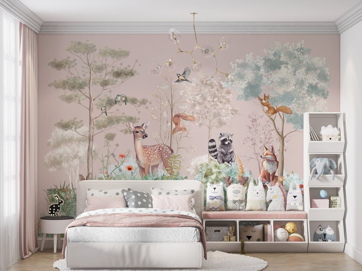 Papier peint chambre enfant nature magique rose