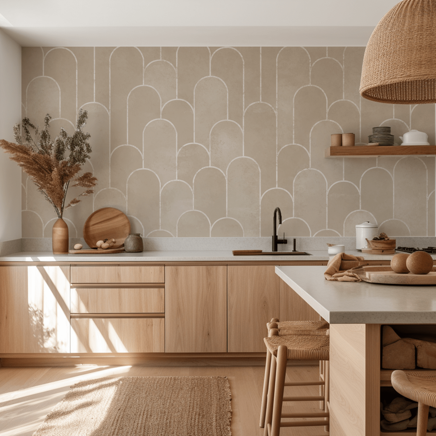 Papier peint arches velours beige - Design minimaliste - Muralconcept