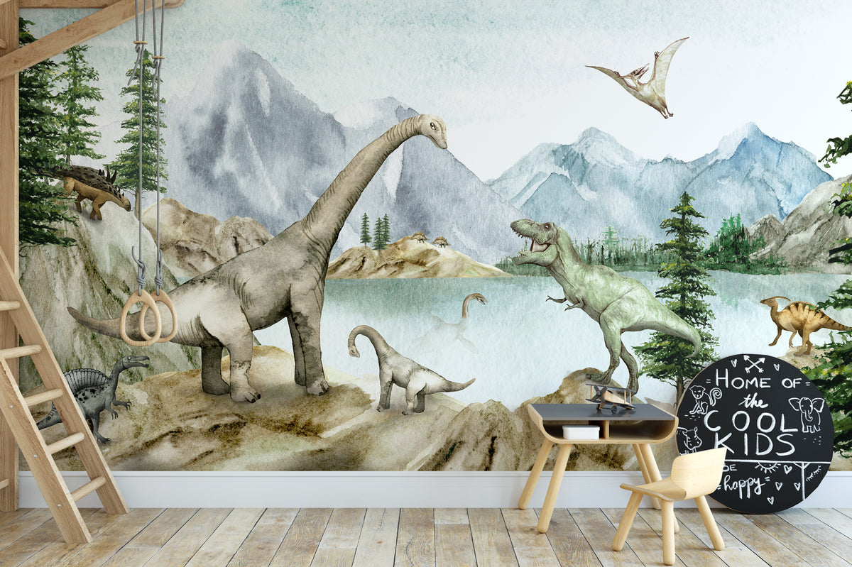 Papier peint dinosaures aquarelle