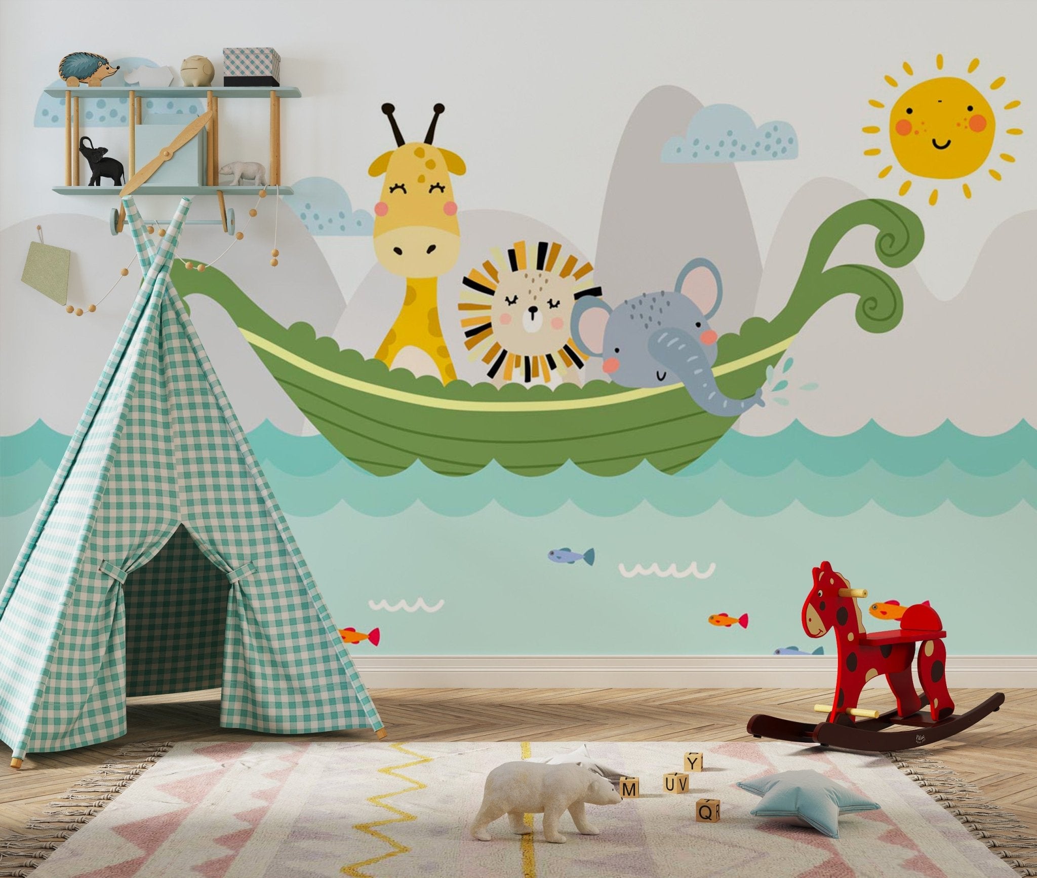 Papier peint panoramique enfant petits explorateurs - Muralconcept