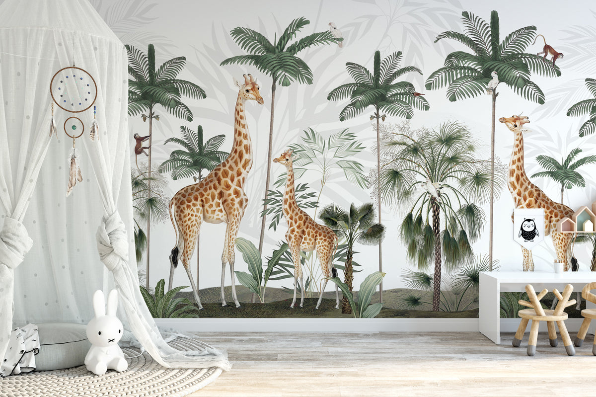 Papier peint famille girafes