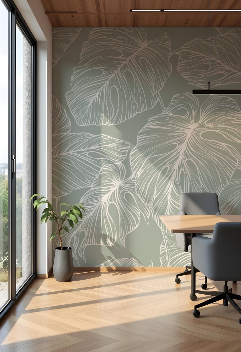 Papier peint feuille monstera sauge, XXL, tendance