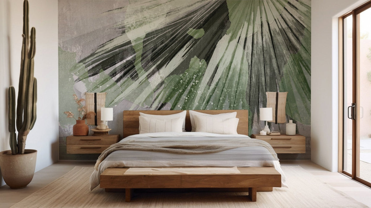Papier peint panoramique rétro palm gris