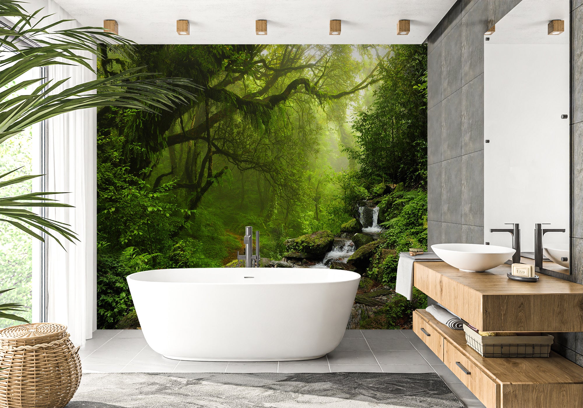 papier peint salle de bain ambiance tropicale et zen lotus