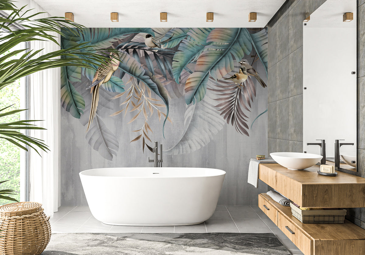 Papier peint salle de bain Feuilles & Birds