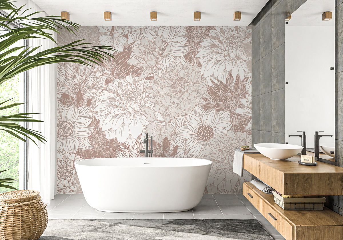 Papier peint salle de bain fleur Dahlia