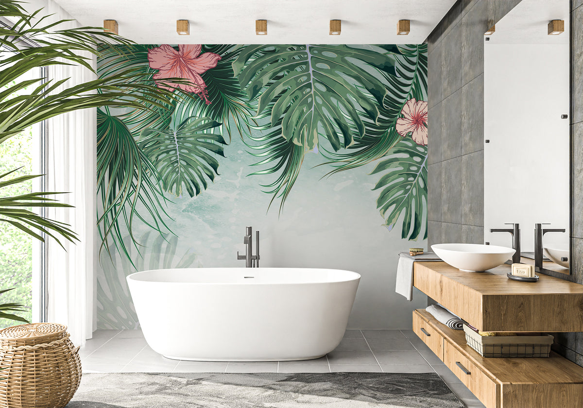 Papier peint salle de bain fleur de palmier