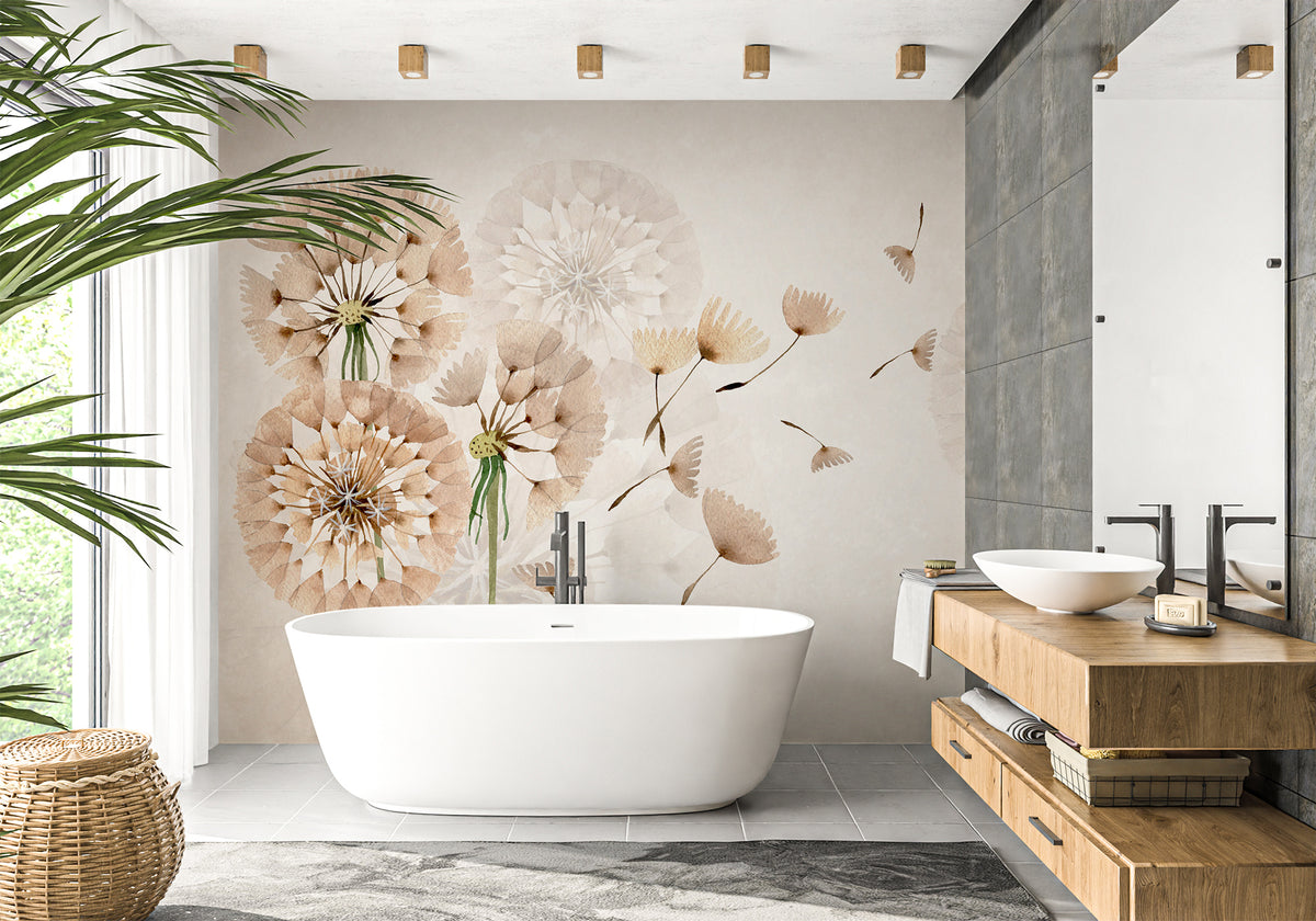 Papier peint salle de bain fleur pissenlit