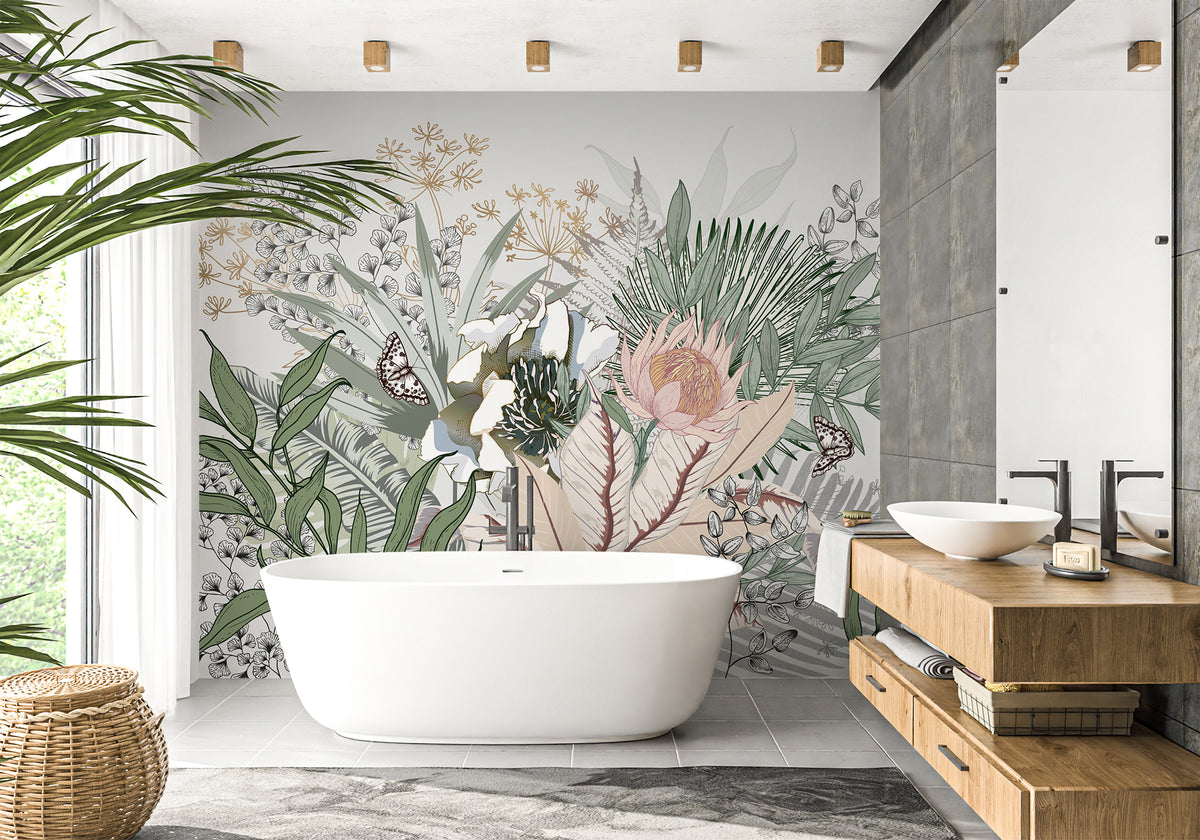 Papier peint salle de bain floral botanic