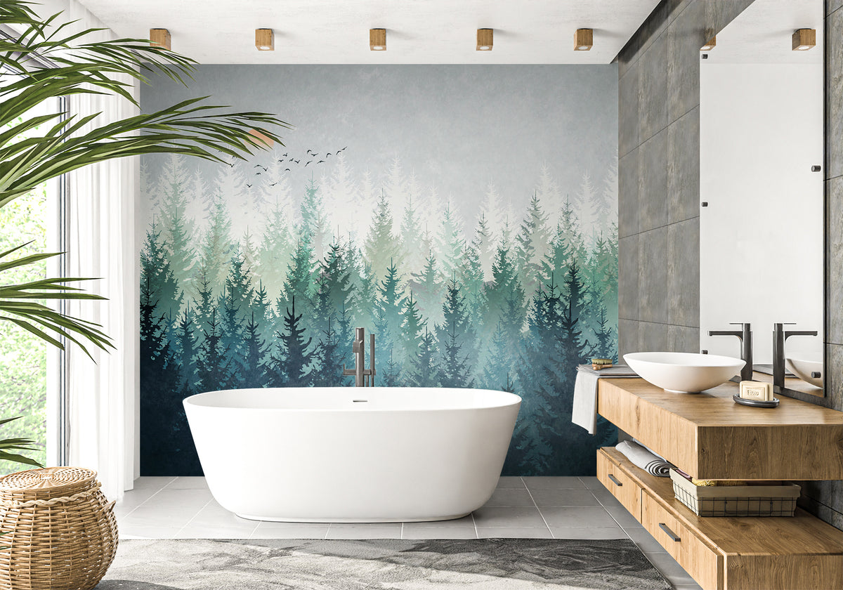 Papier peint salle de bain forêt canadienne abstrait