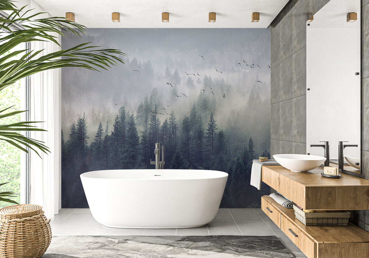Papier peint salle de bain forêt de Chine