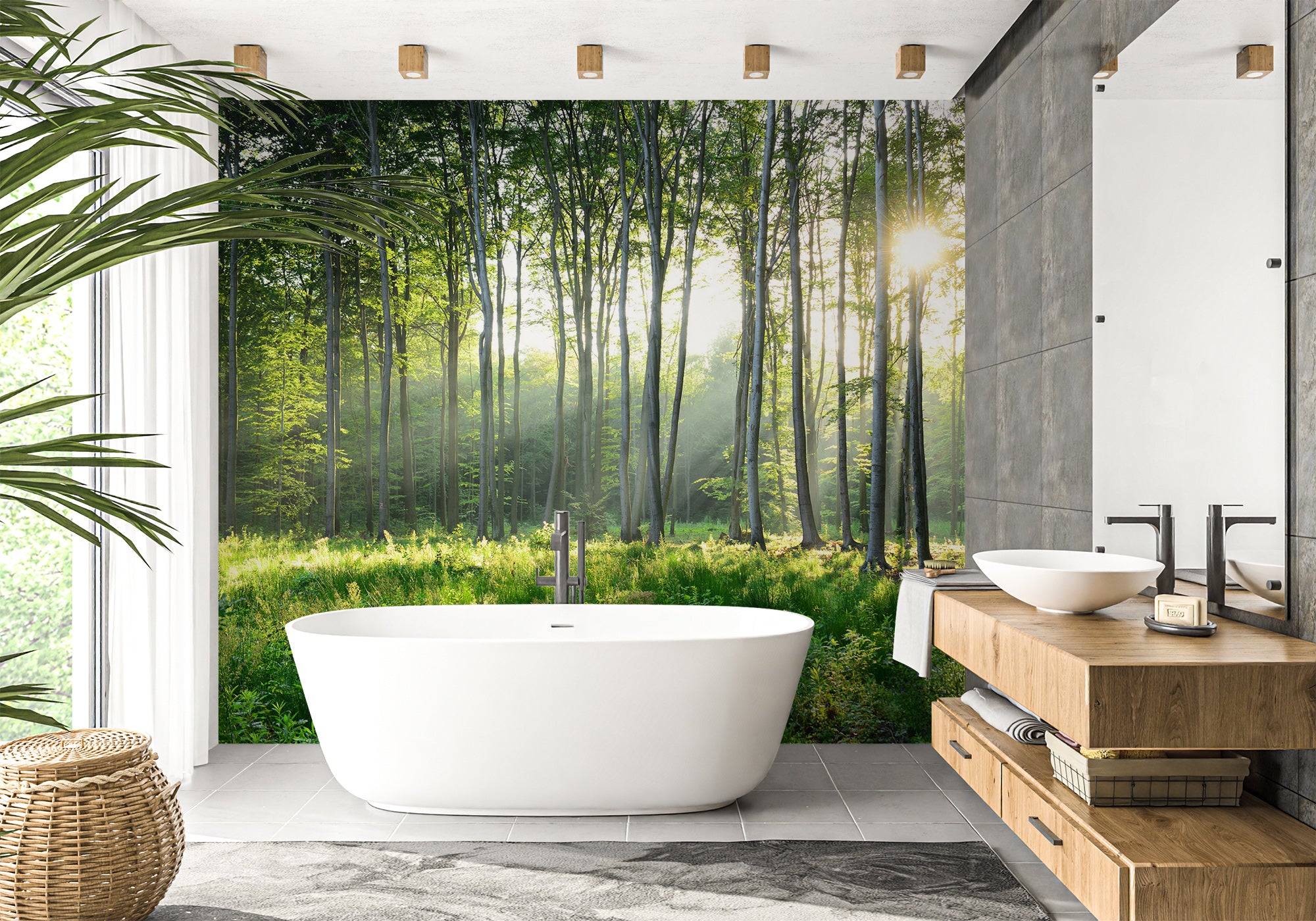 Papier peint paysage naturel salle de bains