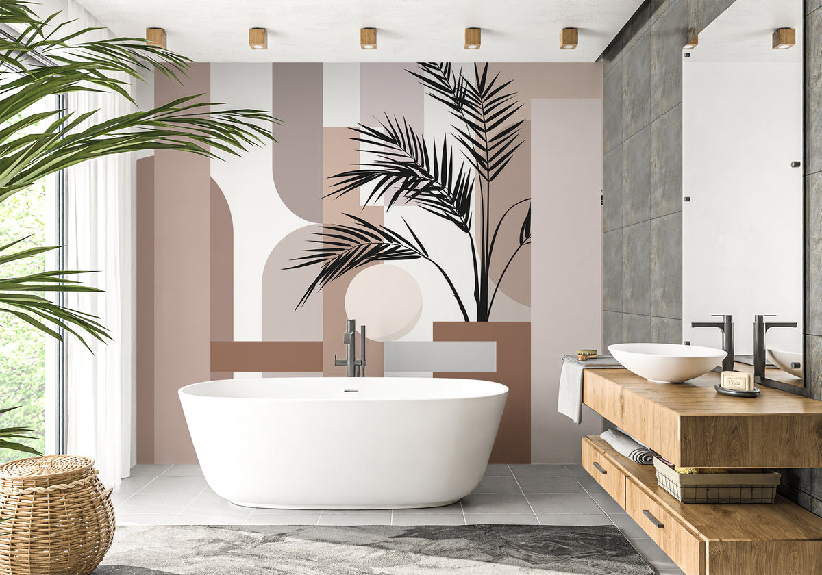 Papier peint salle de bain géométrique terracotta