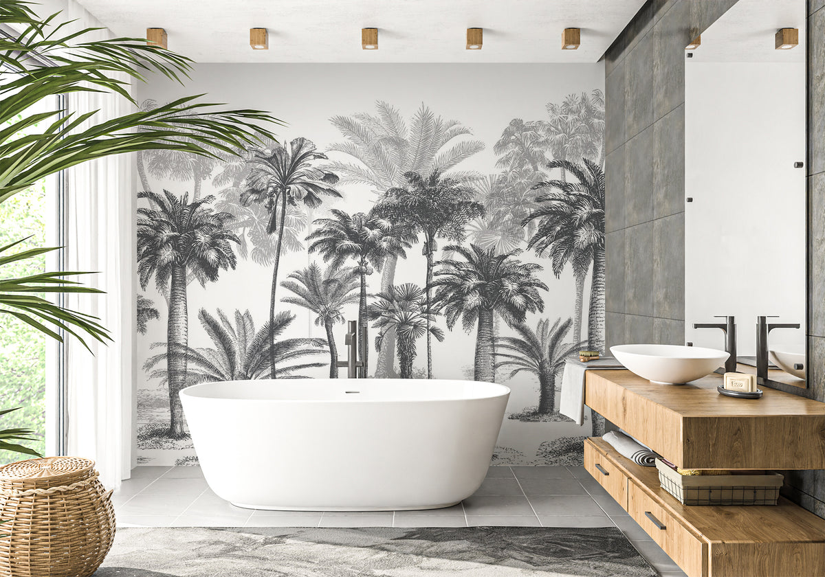 Papier peint salle de bain Jungle Black & White
