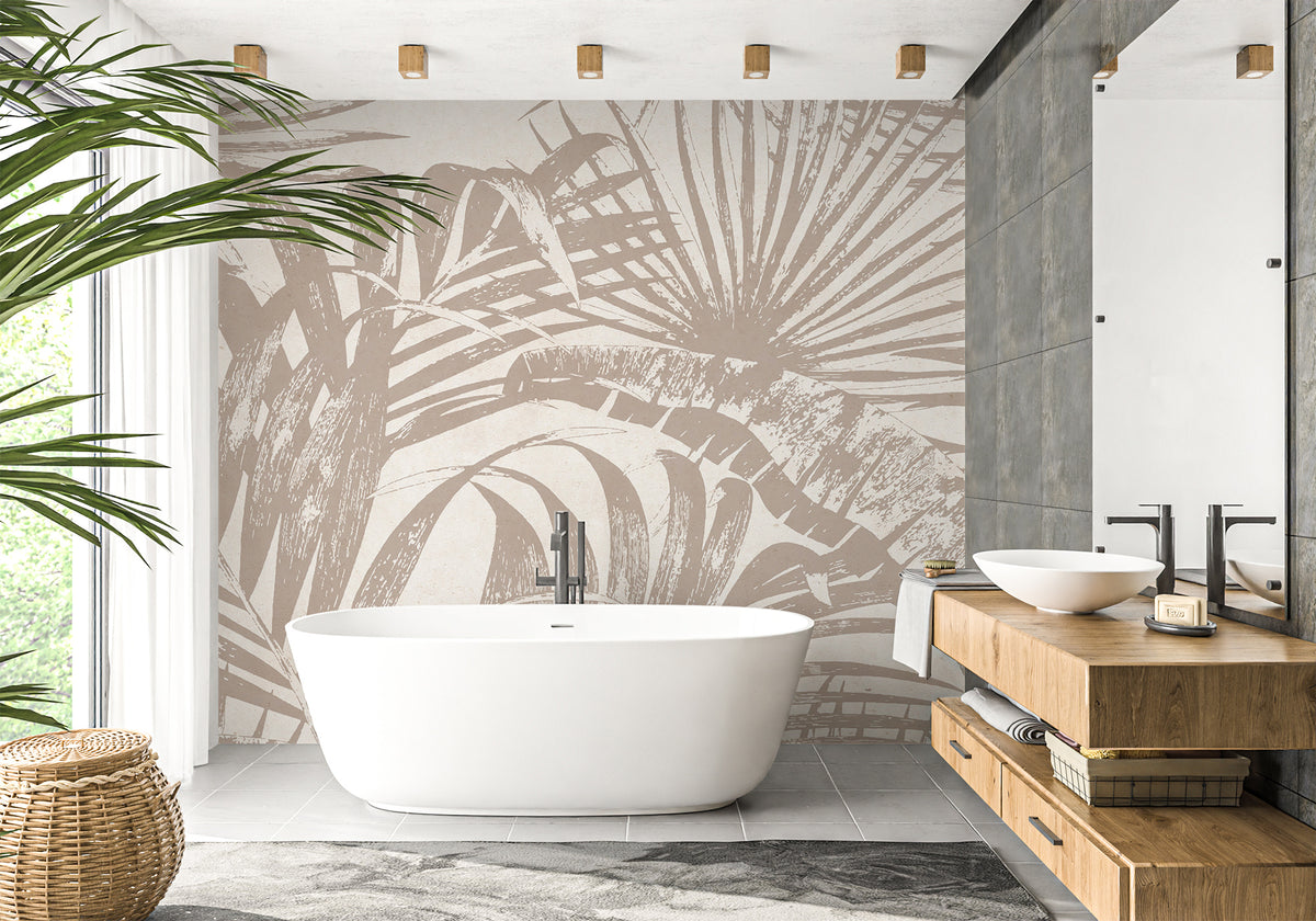 Papier peint salle de bain monochrome jungle feuille