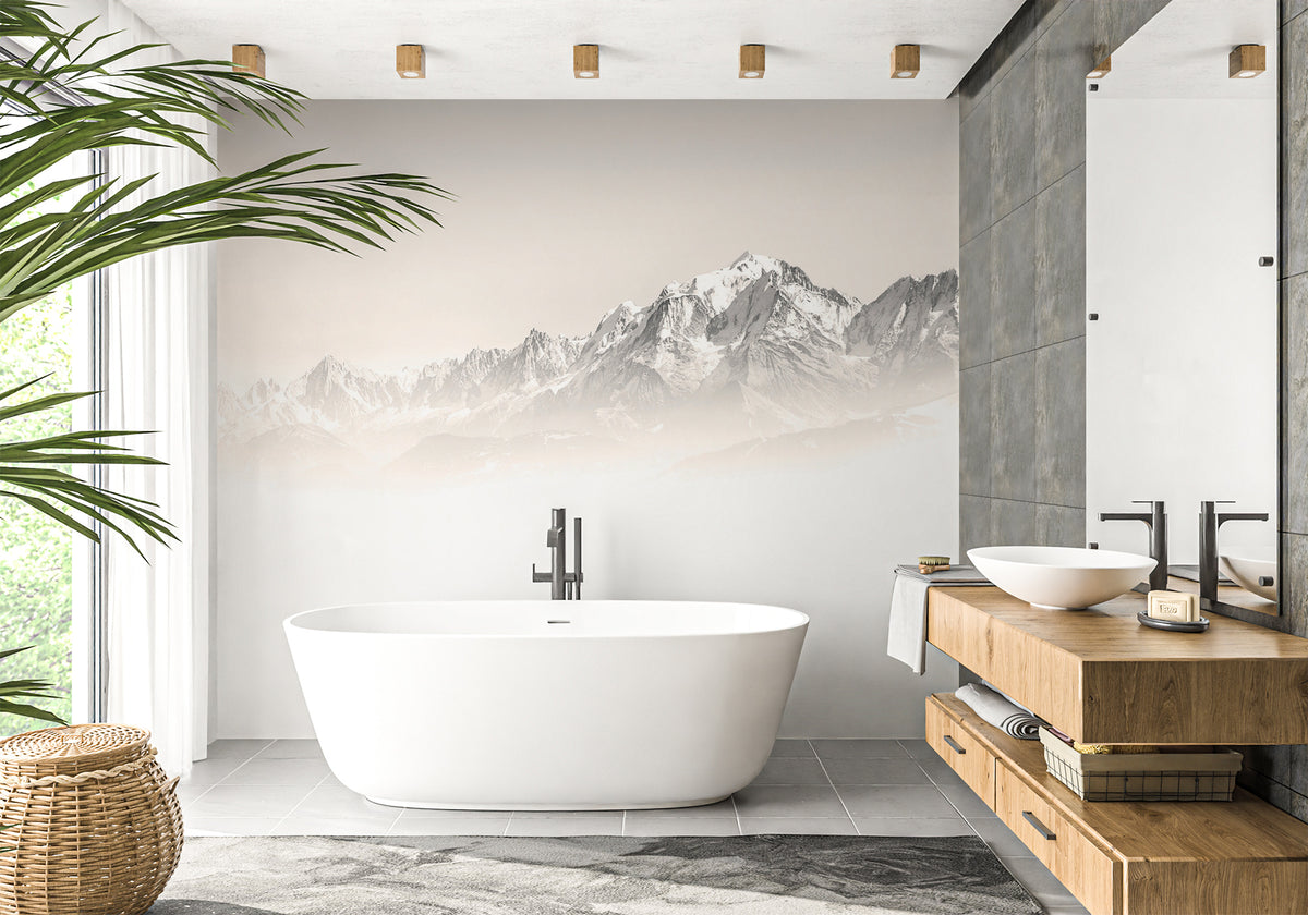 Papier peint salle de bain Mont Blanc dans la brume sépia