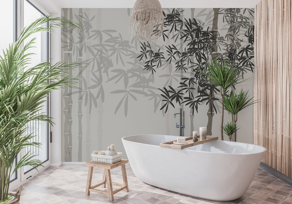 Papier peint salle de bain bambou